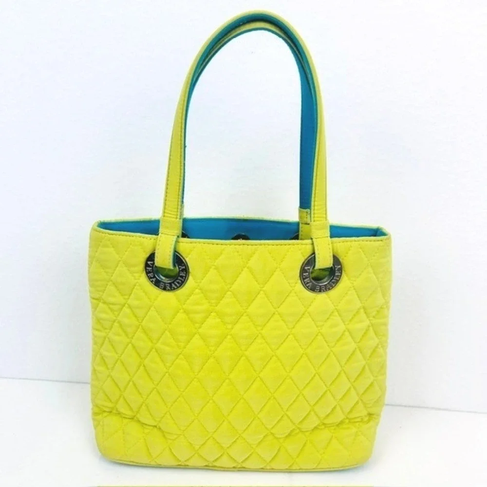 Vera Bradley Tote Bag Women Small Lime Green Blue Good Quilted Microfiber